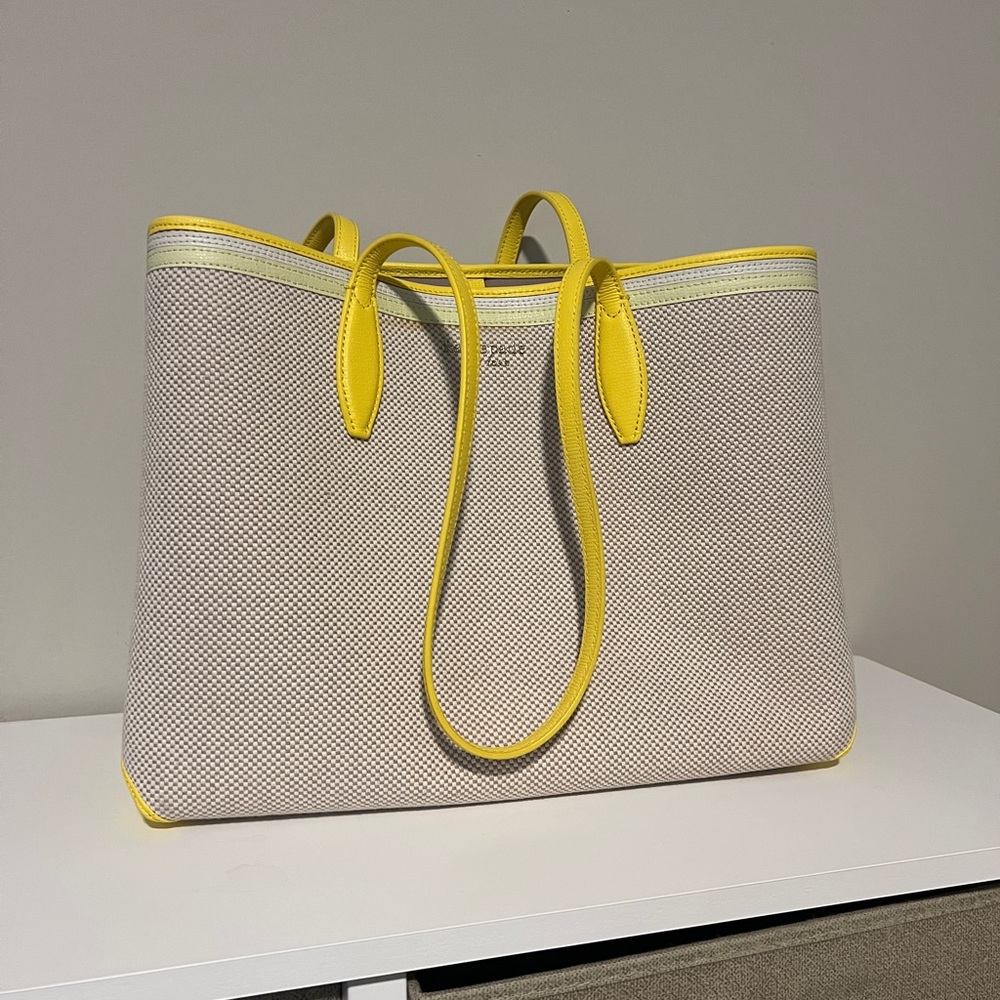 Kate Spade Yellow and Burlap Tote Bag with Modern Design